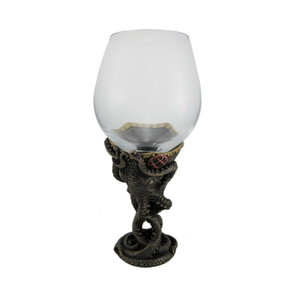 Bronze Finish Steampunk Deep Sea Diver Octopus Wine Glass